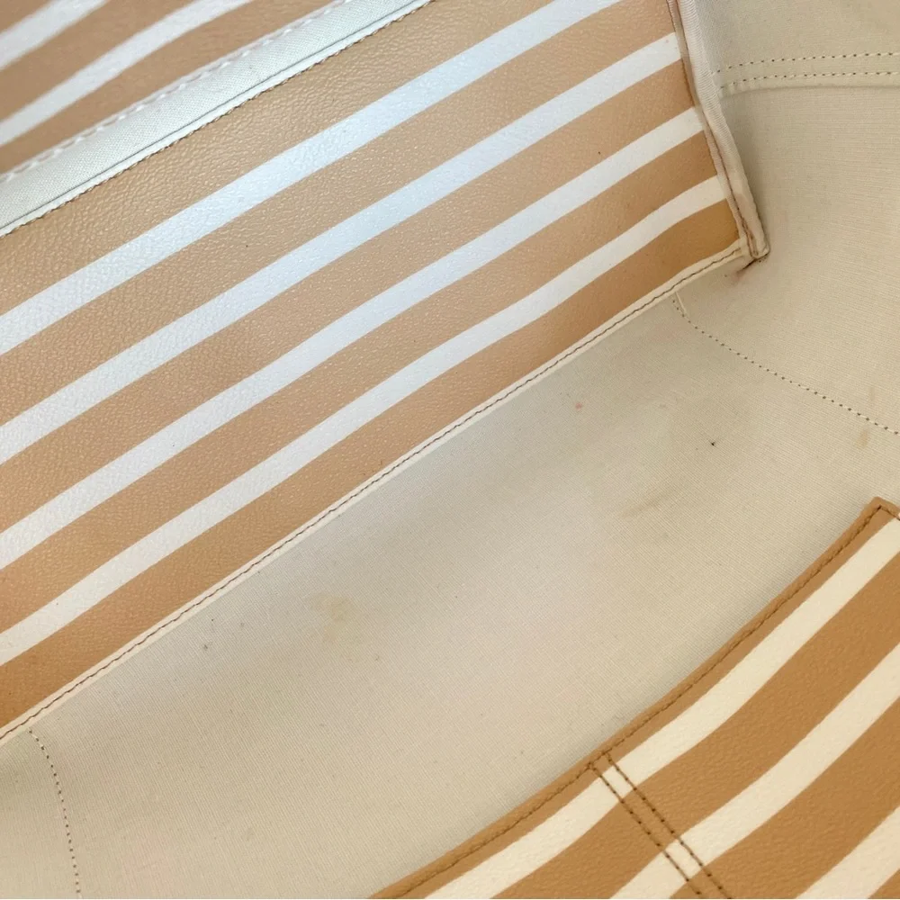 Kate Spade beige White Stripes Front Pocket Tote